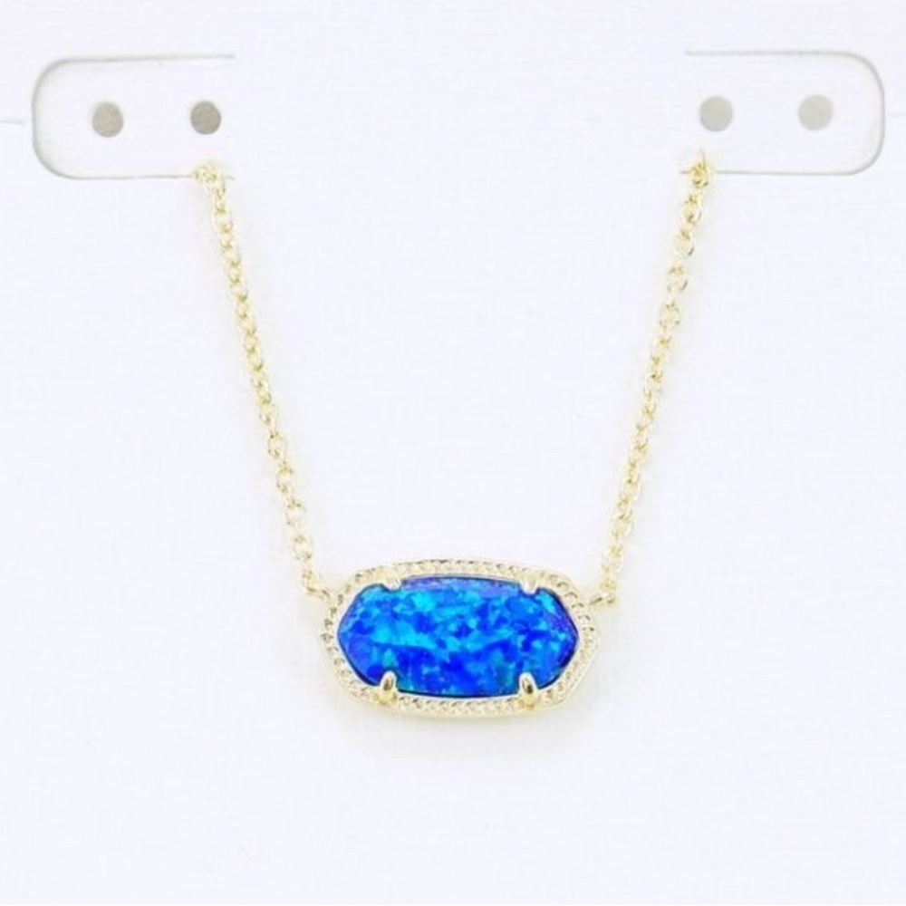 Kendra Scott Elisa Gold Pendant necklace in blue Kyocera opal
